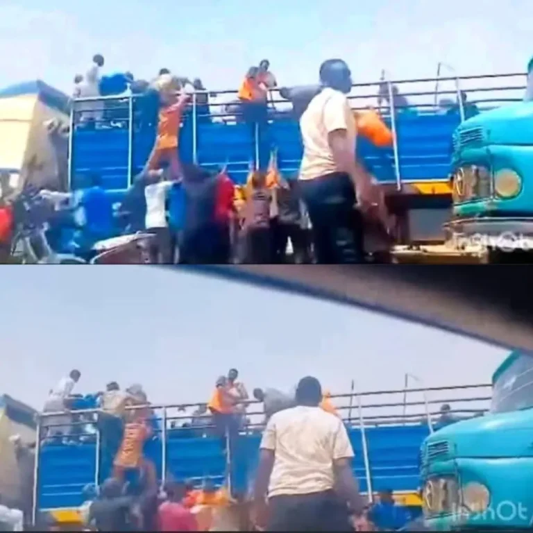 Read more about the article Youths in Gombe State Hijacked And Looted A Trailer Conveying Cartons Of Food Items Branded “Seyi Tinubu”