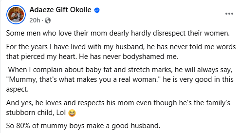 You are currently viewing 80% Of Mummy Boys Make Good Husbands – Nigerian Woman Says