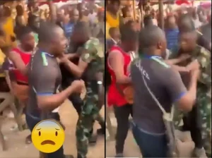 Read more about the article Drama Unfolds As Policeman And Soldier Clash At Busy Market
