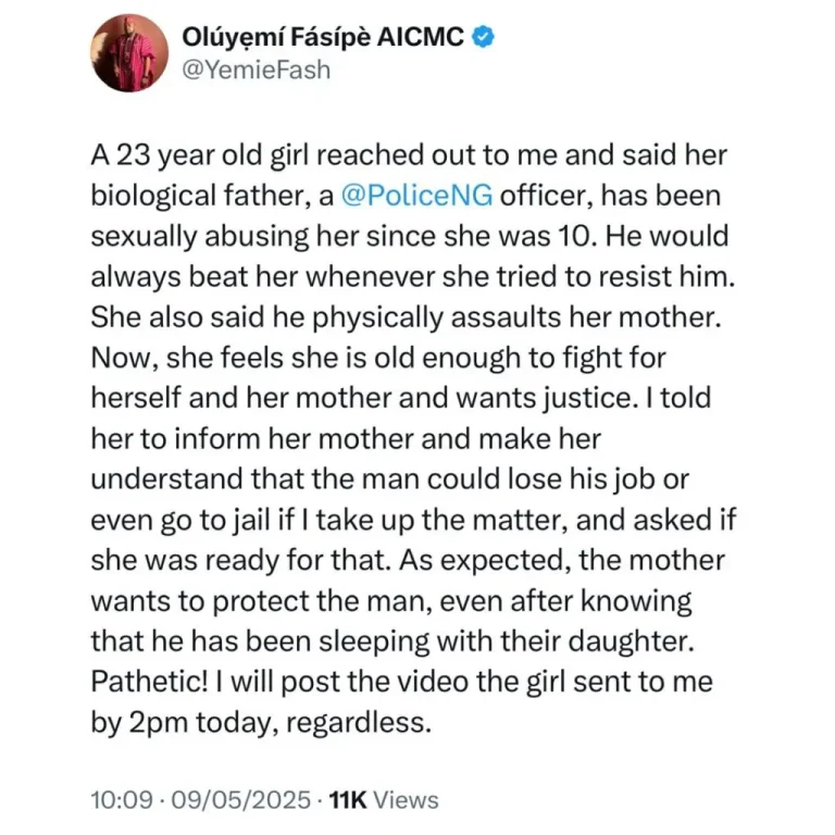 Read more about the article Ondo State Police Officer Accused Of Sexually Assaulting His 23-Years-Old Daughter Since She Was 10