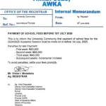 Read more about the article UNIZIK Announces Penalty On Late Payment Of School Fees