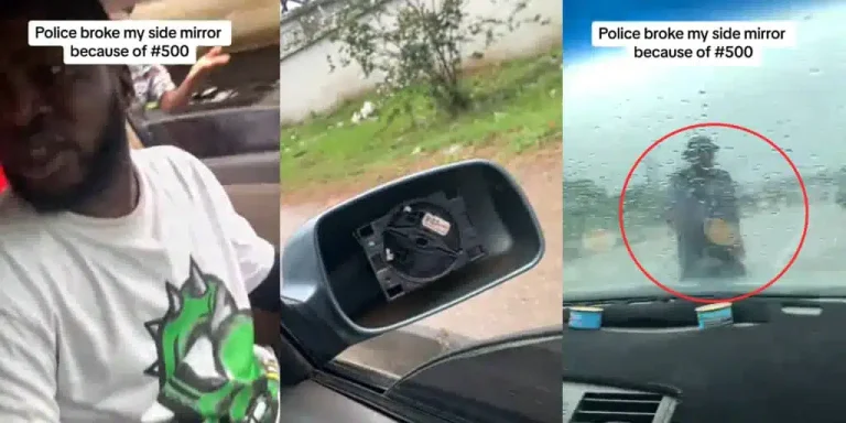 Read more about the article Police Destroy Car Mirror During Stop-And-Search After Driver Refuses ₦500 Bribe