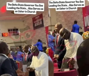 Read more about the article Delta Governor Sheriff Oborevwori Serves As Church Usher In Viral Video