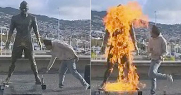 Read more about the article Man Films Himself Setting Fire To Cristiano Ronaldo’s Statue In Portugal (Video)
